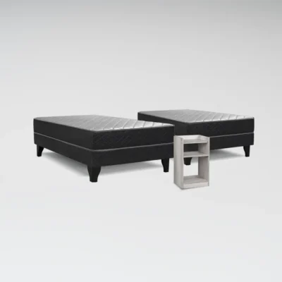 2 Camas Europea Génesis de1.5 Plazas + Velador Alba White