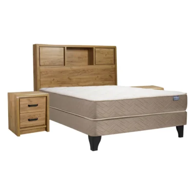 Cama Europea Bamboo 2 Plazas Base Normal + Set Concept