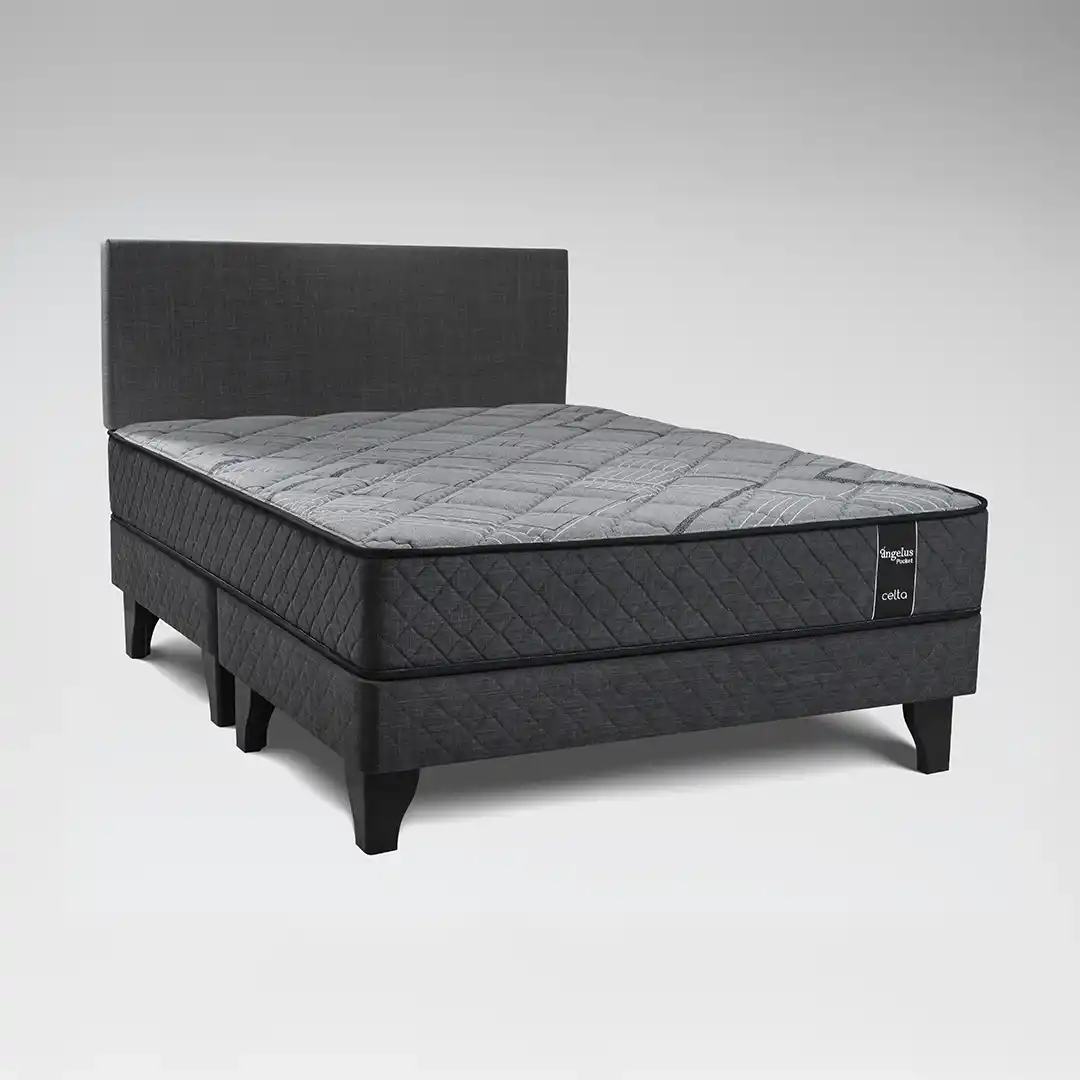 Cama Europea Ángelus Pocket King Base Dividida + Respaldo