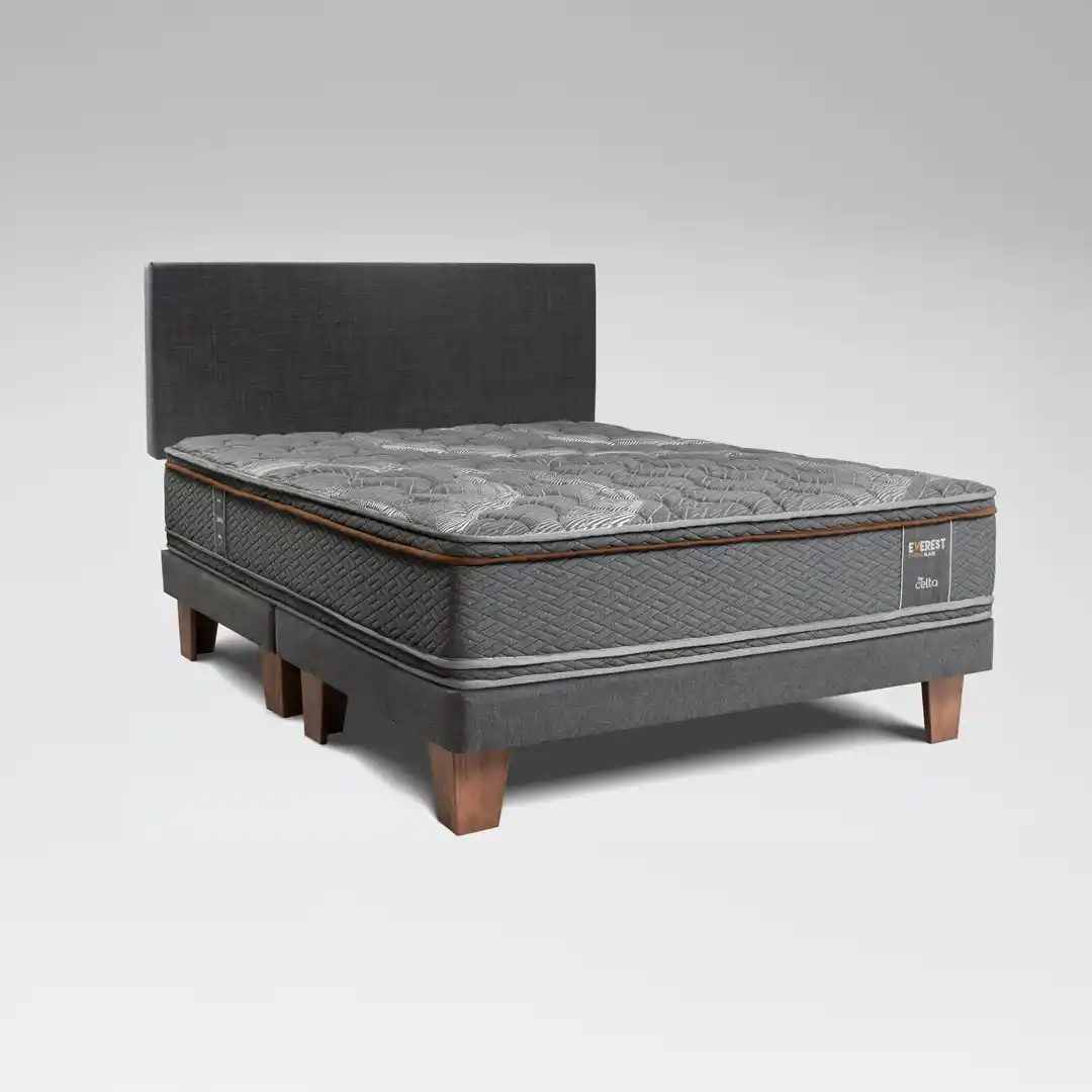 Cama Europea Everest Copper Black 2 Plazas x 2 metros Base Dividida + Respaldo Gris Medio XL
