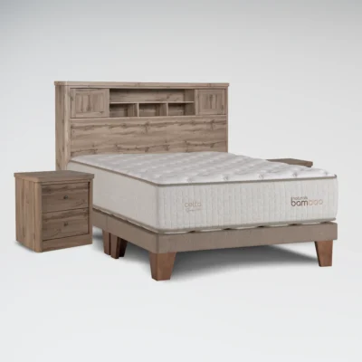 Cama Europea Naturals Bamboo 2 plazas 150 x 200 cm Base Dividida + Set Natura