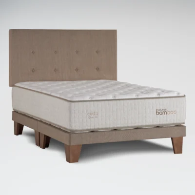 Cama Europea Naturals Bamboo Súper King + Respaldo Botones Arena